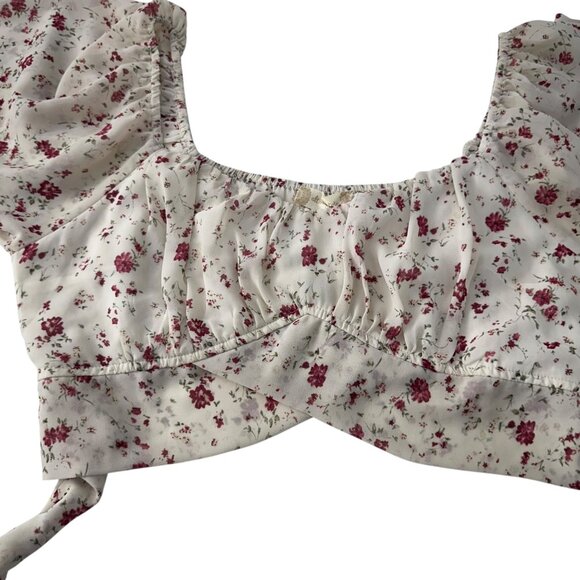 Altard State Women SZ Large Floral Long Sleeve Crop Top Blouse With Back Tie - Picture 11 of 11